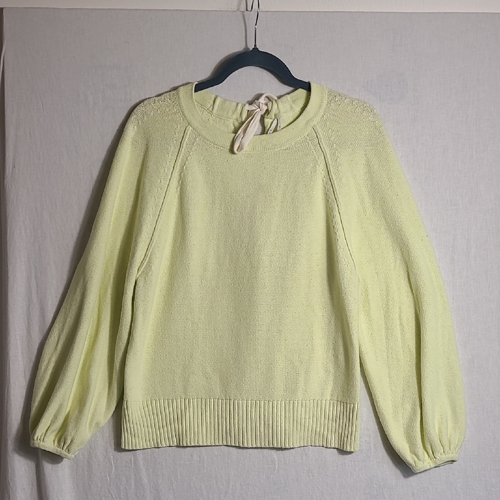 Anthropologie Light Yellow Tie Keyhole Crew Neck Sweater Size Medium